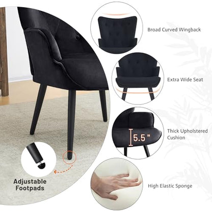 Furniliving Velvet Accent Chair Modern Upholstered Side Armchair with Tapered Legs Tufted Button Wingback Sofa Chairs Tall Back Reading for Living Room Bedroom Waiting Room, Black - color: Black, size: Set of 1