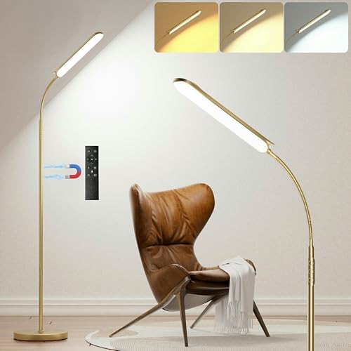 Yikuneng Dimmable LED Floor Lamp, Super Bright Reading Lamps Floor Standing lamp with Remote & Touch Control, Stepless Dimming & 2700K-6500K Color Temperature, for Living Room Bedroom Office, Gold - color: Gold Lacquered