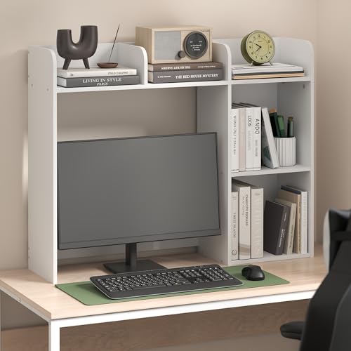 Classic Desk Shelf, 5-Shelf Desktop Hutch, Book Shelf, 3-Tier Desk Organzier, for Office Supplies, Office Desk Accessories, for Home Office, College, Dorm, White - color: White, size: 5 Shelves