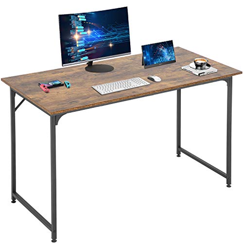 BestOffice Computer Desk Home Office Desk 47 Inch Gaming Desk Corner Writing Black Large Student Art Modren Simple Style PC Wood and Metal Desk Workstation for Small Space，Vintage - color: Brown, size: 47 inch