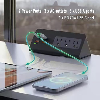 Fabater Desk Clamp Power Strip, Fast Charging Station with 3 AC Outlets, 3 USB A Ports & PD 20W USB C Ports, 6.56FT Desktop Mount Surges Protector, Fit 0.2-1.57IN Tabletop Edges (US)