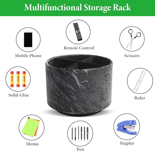 Round Leather Art Supply Organizer,Remote Control Holder,360 Degree Spinning,Multi-Functional Pencil Holder,4 Compartments Desktop Stationary Organizer(1-Hill Black) - color: 1-Hill Black