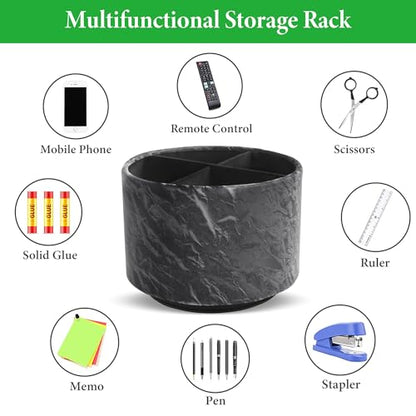 Round Leather Art Supply Organizer,Remote Control Holder,360 Degree Spinning,Multi-Functional Pencil Holder,4 Compartments Desktop Stationary Organizer(1-Hill Black) - color: 1-Hill Black