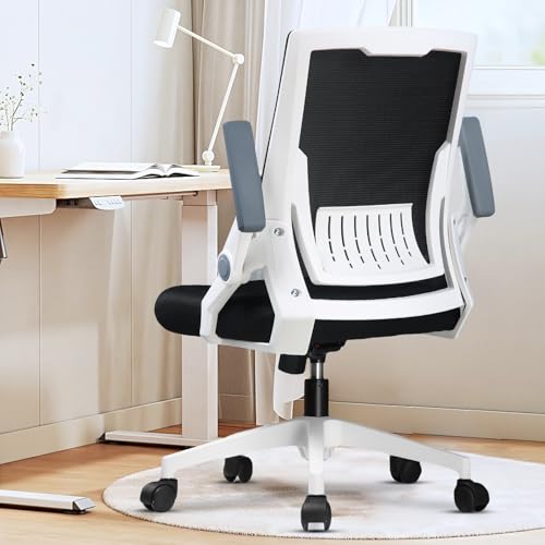 GTPLAYER Ergonomic Office Chair with Flip-up Armrests Executive Computer Chair for Home Office, Breathable Mesh & Comfy Lumbar Support, White - color: White, size: Large