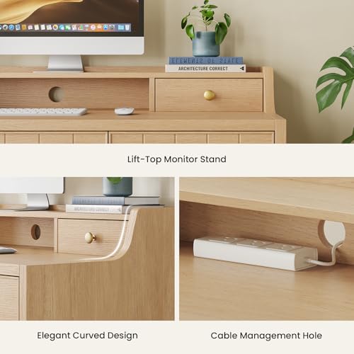 Office Desk with Drawers, 47" Wide Small Desk with File Drawer, Study Table Wood Writing Desk with Long Monitor Stand for Bedroom,Home Office