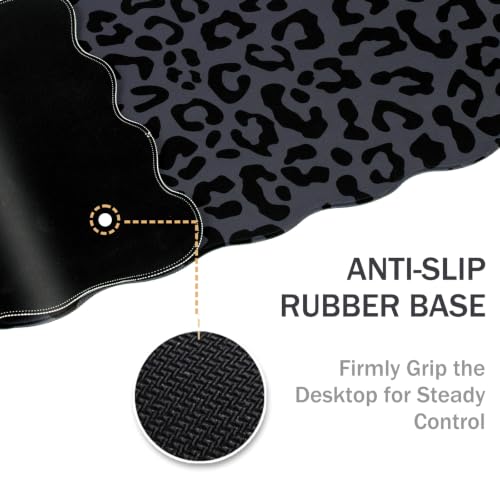 L-SPOUTTO Black Leopard Mouse Pad, Scalloped Desk Mat XXL Gaming Mousepad | Cheetah Gaming Mousepad,35.4x15.7in Non-Slip Base Keyboard Pad Waterproof Desktop Mat for Laptop Computer Game Home Office - color: Black Leopard
