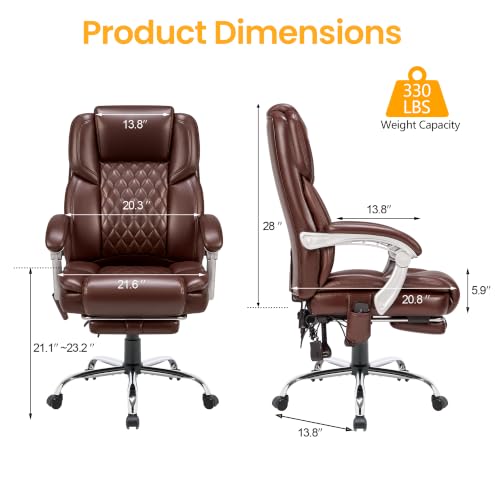 HOMREST Heated Massage Executive Office Chair with Footrest, Brown - color: Brown
