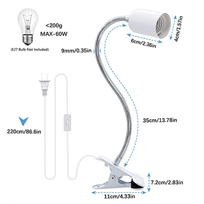 Clip Lamp Holder Adjustable Light Bulb Stand Clamp Lights Flexible Clamp Lamp E26/E27 Neck Clip Lighting Fixture Desk Lamp Holder with On/Off Switch Study Reading Lamp (No Bulb) - color: White, size: 1PC