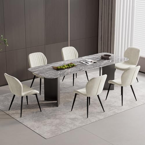 Dining Chairs Set of 6 Modern Velvet Dining Room Chairs Upholstered Dining Chairs with Thick Cushions Metal Legs Armless Back Chair for Kitchen and Living Room Cream - color: Cream （velvet）, size: Set of 6