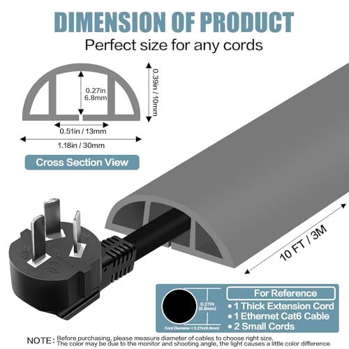 Floor Cord Cover Self Adhesive Cord Hider,10FT Cable Management, Extension Strip Protector for Wires, Prevent Cable Trips for Offices, Gyms, Exhibitions Cavity:0.39"(W) x 0.27"(H) Gray - color: Gray, size: 1.18" x 10'