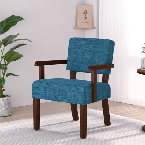 FAGAGA Accent Chair, Armchair with Solid Wood Frame and Legs, Blue - color: Linen Blue, size: One Chair