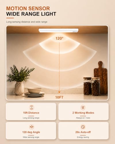 4-Pack 10 Inch Wireless Under Cabinet Lighting, 3 Color Motion Sensor Light - color: White | 3CCT