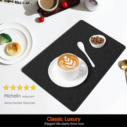 Black Plastic Vinyl Placemats Set of 12, Waterproof Heat Resistant Table Mats,Faux Leather Wipeable Washable Easy Clean Non-Slip Place Mats for Indoor Outdoor(12,Black) - color: Black