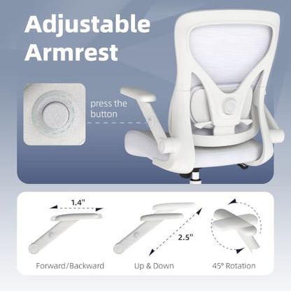 ralex-chair Ergonomic Office Chair with Adjustable Lumbar Support 350lbs | Desk Chair with 3D Flip-up Armrest,Computer Chair with Mesh Back,PU Leather Seat, for Office,Home,White - color: White