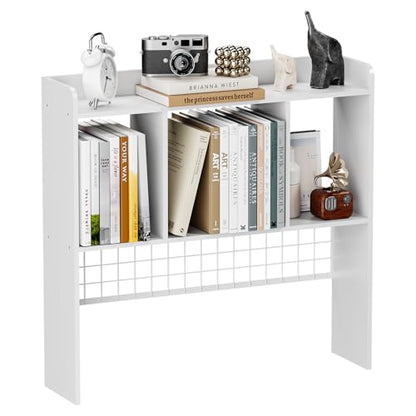 Desktop Bookshelf,Desk Hutch with 3 Shelves for Computer,White - color: White