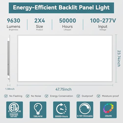 72Pack 2x4 LED Flat Panel Light, 9630LM, Selectable 30W-72W and 3000K-6500K, Dimmable 0-10V, Drop Ceiling Fixture for Office, School, Store (72Pack) - size: 72Pack