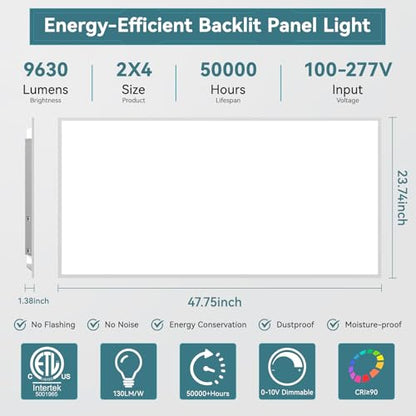 72Pack 2x4 LED Flat Panel Light, 9630LM, Selectable 30W-72W and 3000K-6500K, Dimmable 0-10V, Drop Ceiling Fixture for Office, School, Store (72Pack) - size: 72Pack