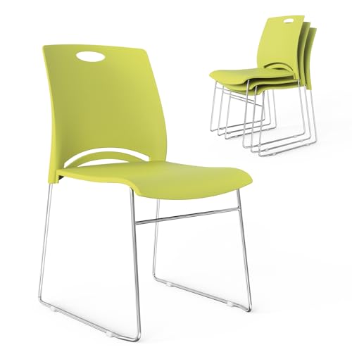 VINGLI Stacking Chairs Set of 4 Stackable Office Chairs with Metal Sled Base, Ergonomic Plastic Seat, Stacking Chairs for Waiting Room Break Room Banquet Guest, Green - color: Green, size: 4 Pack