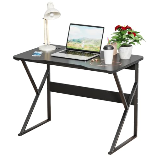 40 Inch Computer Desk with Storage Shelf and Cable Hole, Modern Home Office Writing Table, Sturdy U-Shaped Legs Small Study Workstation for Bedroom PC Setup (Black) Black 100 cm