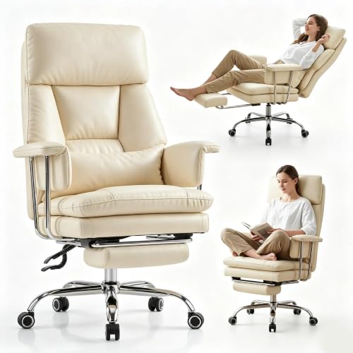 Ergonomic Home Office Desk Chair, Heavy Duty Executive Chair with Footrest - color: Beige