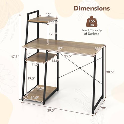 MAT EXPERT Computer Desk with Ladder Shaped Shelves, Compact Home Office Desk w/Monitor Stand & Adjustable Foot Pads, Modern Writing Study Desk PC Laptop Workstation for Home Office (Natural) - color: Natural