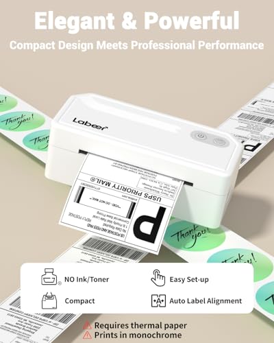Labeer Bluetooth Thermal Shipping Label Printer, Wireless 4x6 Printer White - color: White