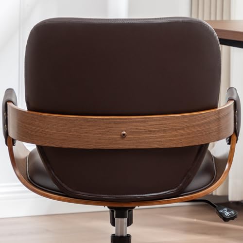 Desk Chair for Small Office, Mid Century Modern Desk Chair, Walnut Finish | Ergonomic Curved Back, Bentwood Frame, Rocking Function & 360° Swivel, Height Adjustable 19"-23", Support Up to 350 lbs - color: Coffee Brown