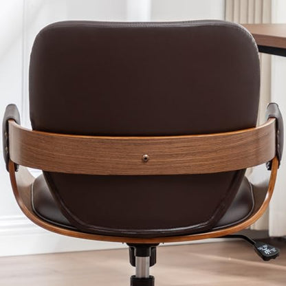 Desk Chair for Small Office, Mid Century Modern Desk Chair, Walnut Finish | Ergonomic Curved Back, Bentwood Frame, Rocking Function & 360° Swivel, Height Adjustable 19"-23", Support Up to 350 lbs - color: Coffee Brown