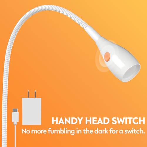 acegoo Minimalist Reading Light for Bed Headboard Dimmable White Book Light Clip on Lamp with USB-C Adapter, Flexible Neck & Handy Lamp Head Switch, CRI 90+ - color: White