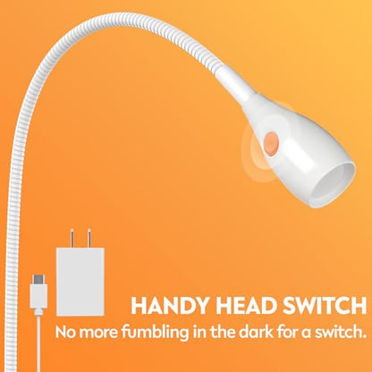 acegoo Minimalist Reading Light for Bed Headboard Dimmable White Book Light Clip on Lamp with USB-C Adapter, Flexible Neck & Handy Lamp Head Switch, CRI 90+ - color: White