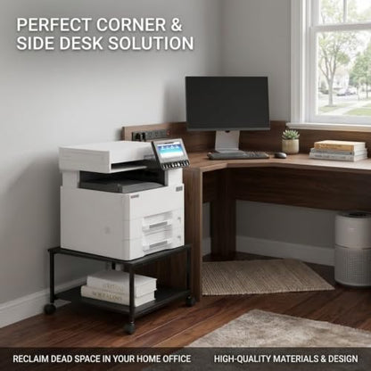 2-Tier Under Desk Printer Stand, 19.5" x 19.5" Large Rolling Printer Cart - color: Black, size: 2-Tier