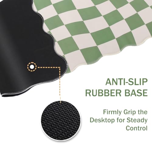 L-SPOUTTO Green Mouse Pad,Geometric Desk Mat XXL Large Scalloped Gaming Mousepad,35.4x15.7in Non-Slip Rubber Base Keyboard Pad Waterproof Desktop Mat for Laptop Computer Game Home Office-Checkered - color: Green Checkered