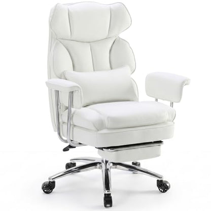 DUMOS Ergonomic Home Office Desk Chair, Executive Chair, PU Leather | Big Tall High Back, Lumbar Support, Reclining Height Adjustable, Computer Gaming, Footrest Swivel Wheels, Snow White - color: Snow White