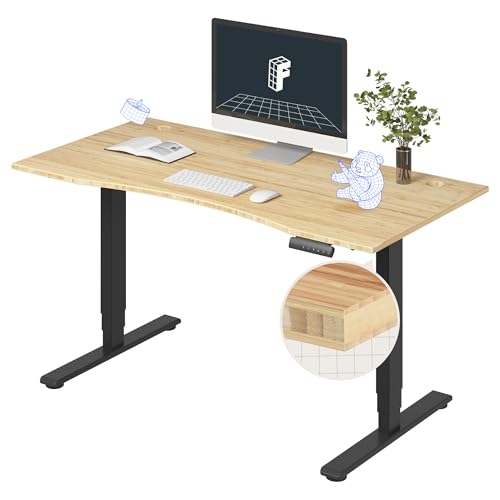 FlexiSpot E6 Bamboo 3-Stage Dual Motor Electric Standing Desk 55 x 28 Sit Stand Up Desk, Holds 220 lbs, Adjustable Height w/ Memory Presets, Solid Bamboo Curved Desktop & Black Frame, Ships in 2 Boxes - color: Black Frame+curved Top, size: 55"x28" Bamboo