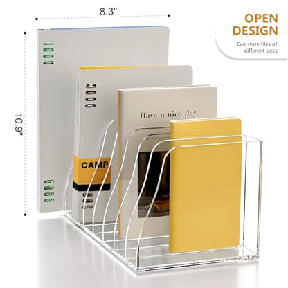 YUXUN Acrylic Desk File Organizer, 8-Section Upright Magazine Holder - size: Compact 8-Section