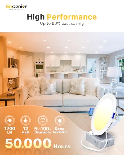 Ensenior 24 Pack 6 Inch LED Recessed Light, 5CCT Dimmable Canless Wafer - color: 5000k/4000k/3500k/3000k/2700k - 5cct white, size: 6 Inch