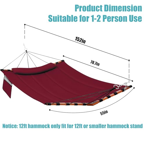 TegerDeger 12FT 2 Person Hammock with V Shaped Spreader Bar -Red - color: Red