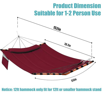 TegerDeger 12FT 2 Person Hammock with V Shaped Spreader Bar -Red - color: Red