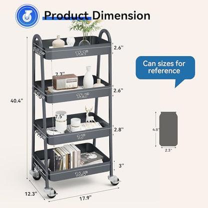 NEWBULIG 4-Tier Metal Rolling Storage Utility Cart with Lockable Wheels - color: Gray, size: 4 Tier
