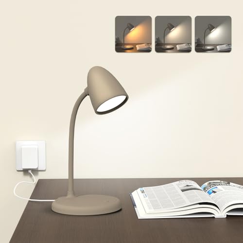 LED Desk Lamp for Home Office,Dimmable Table Lamp 3 Light Colors | Reading Light for Bedside Small Desk Lamp for College Dorm Room,Bedroom Desk Light,Brown - color: L33-Brown