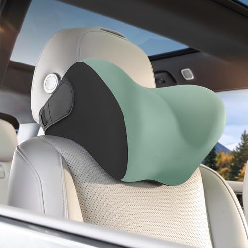 BEBAS Ergonomic Car Headrest Pillow, Memory Foam Neck Support, Green - color: Green