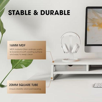 Fenge Dual Monitor Stand Riser, 42.5in Desk Shelf with 2 Drawers, White - color: White
