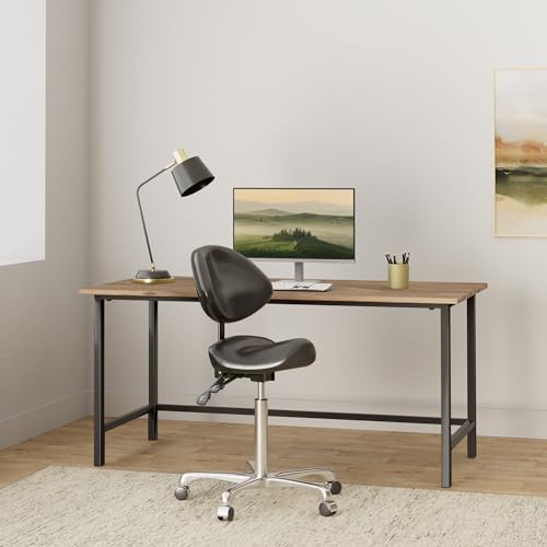 Kaleurrier Saddle Stool with Back Support: Rolling Saddle Chair with Wheels - color: Black, size: With Back
