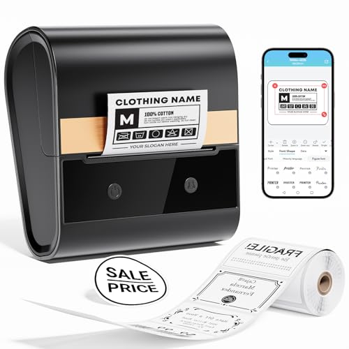 Ponek 3 Inch Label Maker Machine with Tpae, M260 Barcode Label Printer for Small Business, Office, Home, Address Sticker Printer Compatible with Phones & PC, Black