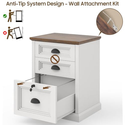 Halitaa Vertical File Cabinet, Filing Cabinet with 3 File Drawers & Lock, Farmhouse Small File Cabinet Fits Letter/A4 Size, Wooden Printer Stand, Home Office Cabinet, White - color: White, size: 3 Drawers