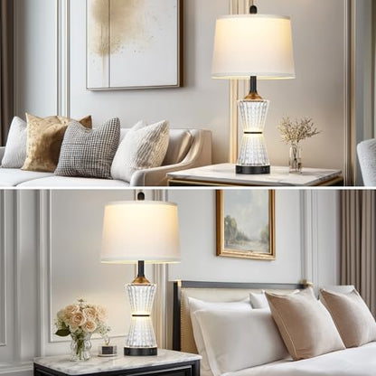 Modern Table Lamps for Living Room, 26" Tall Black Table Lamp with 2 Textured LED Night Light, 2 USB Charging Port & AC Outlet, Bedside Lamps for Bedroom Nightstands End Table Office, 2 Bulbs Included - color: Black-1