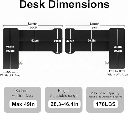 Acrolix L Shaped Electric Standing Desk, 59x40 Inch Reversible, White - color: White, size: 59