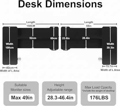 Acrolix L Shaped Electric Standing Desk, 59x40 Inch Reversible, White - color: White, size: 59