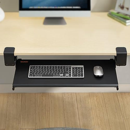 VEVOR Clamp on Keyboard Tray Under Desk, Desk Keyboard Tray Slide Out with Sturdy No-Drill C Clamp Mount, Large 26.8 x 11 inch Slide-Out Computer Drawer for Typing in Home, Office Work - style: C-CLAMP