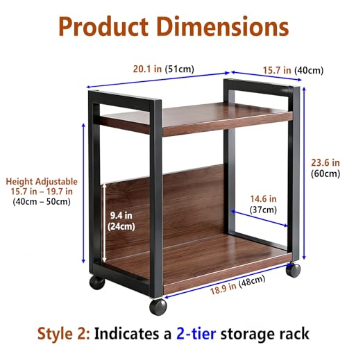 Mobile Printer Under Desk Cart for Documents, Storage Office Machine Stand with Steel Frame, Multi-Tier Shelf for Home Easy-Assemble(2-Tier) - size: 2-Tier